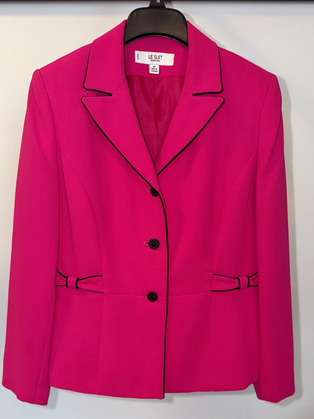 Le Suit Bright Pink Blazer with Black Trim
